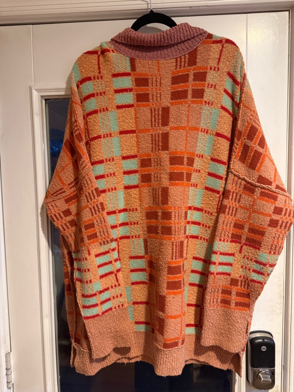 Free People V-Neck Plaid Sweater Peach rich comfy vacation academia boho western - Picture 4 of 4